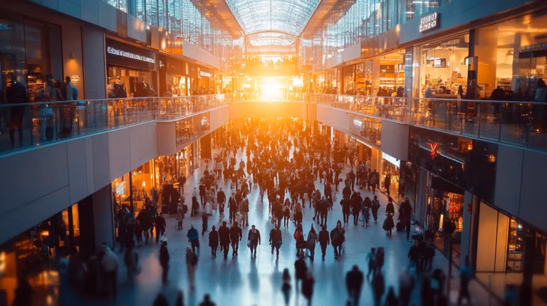 A bustling mall full of people.